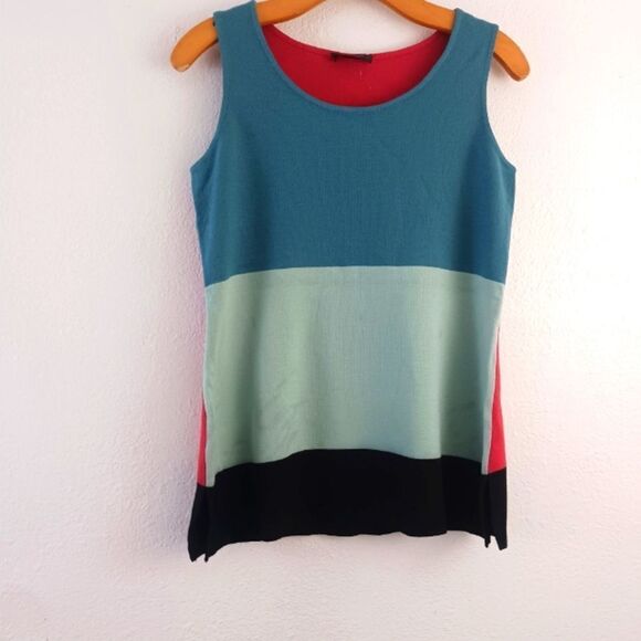St. John Wool Blend Colorblock Knit Tank Top Tunic Sleeveless Shirt Size Small - Picture 1 of 6
